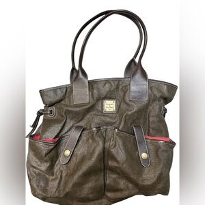 Dooney & Bourke brown coated canvas red lining tote